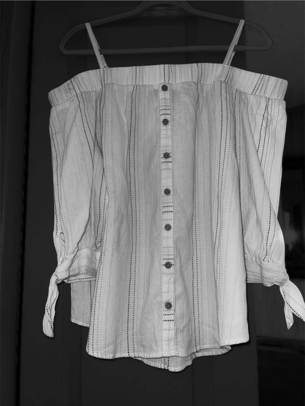 i2 Byer Off-the-Shoulder Striped Button-Down Blouse XXL